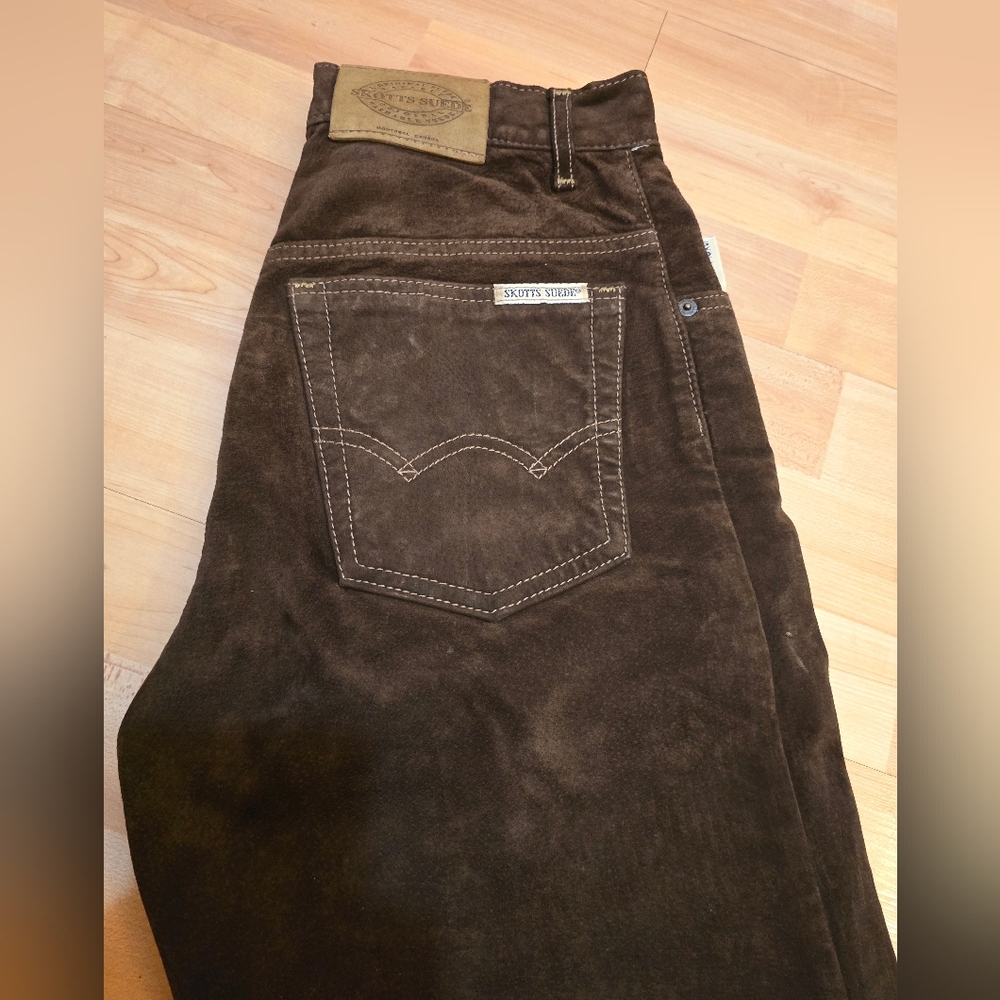 Vintage Brown Suede SKOTTS Pants Size  26 Waist EUC Button & Zipper Lined